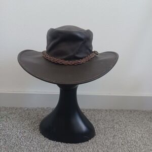 Jacaru Hat Cowboy Fitted Mens M Brown Leather Outback Bush Swagman 1009